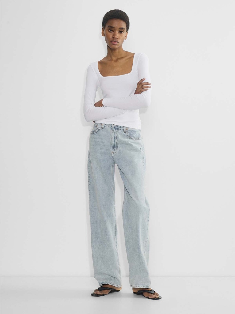 Aritzia The Group Mora Ribbed Square Neck Long Sleeve Top White Large
